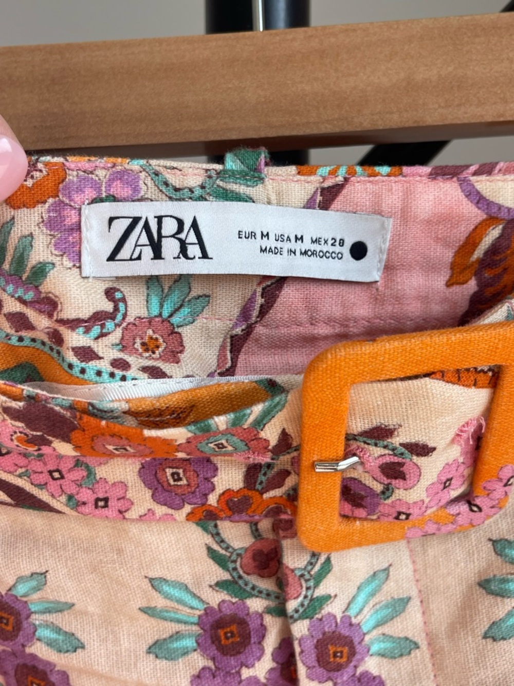 Zara High-Waist Printed Shorts in Pink, Orange & Teal - Picture 3 of 3